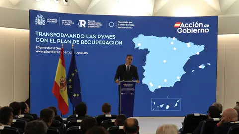 Imagen de Pedro S&aacute;nchez en el foro 'Transformando las pymes con el Plan de Recuperaci&oacute;n'.