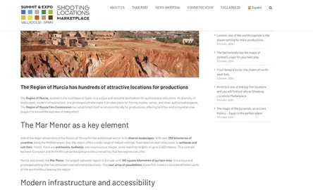 Imagen del apartado de la Regi&oacute;n de Murcia Film Commission en la web del evento 'Shooting Locations Marketplace'.