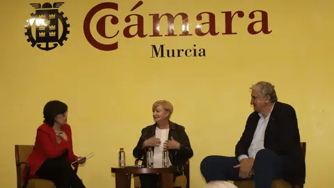 Un momento de la conversaci&oacute;n entre Fernando Romay y Matilde Campillo en la C&aacute;mara de Murcia. (C&aacute;mara de Comercio de Murcia)