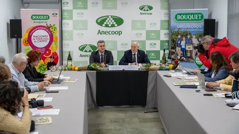El presidente de Anecoop, Alejandro Monz&oacute;n, y el director general, Joan Mir, dan a conocer los resultados de la campa&ntilde;a 2023-2024. (Anecoop)