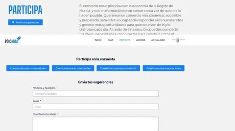 Apartado 'Participa' de la p&aacute;gina web www.plancomerciorm.es. (CARM)
