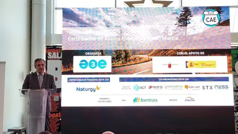 Un acto del consejero en mayo con la Asociaci&oacute;n de Empresas de Eficiencia Energ&eacute;tica. (CARM)
