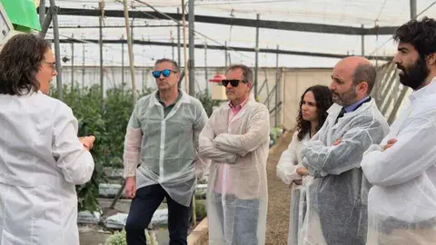El director del Info, Joaqu&iacute;n G&oacute;mez, junto a representantes de las startups en Las Palmerillas. (CEEIM)