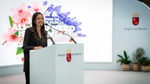 La consejera Carmen Conesa, en una de las presentaciones llevadas a cabo en Fitur 2026. (CARM)