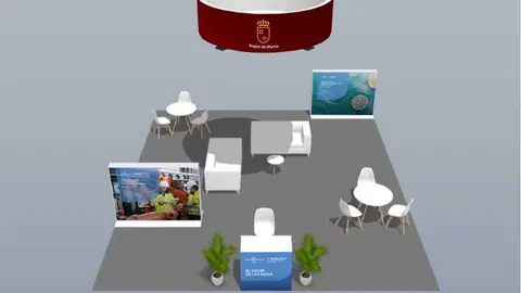 Stand dise&ntilde;ado para el Gobierno regional, a trav&eacute;s de la Fundaci&oacute;n S&eacute;neca, en Transfiere 2026. (CARM)