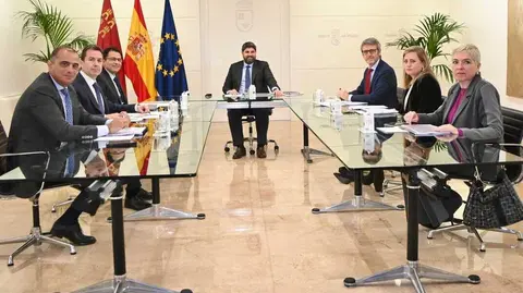 El presidente de la Comunidad, Fernando L&oacute;pez Miras, reunido con el economista jefe de BBVA Research para Espa&ntilde;a, Miguel Cardoso. (CARM)