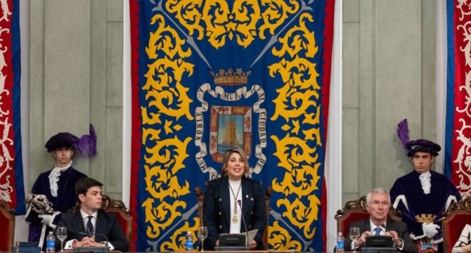 Arrroyo en su intervención, tras ser proclamada alcaldesa de Cartagena. 