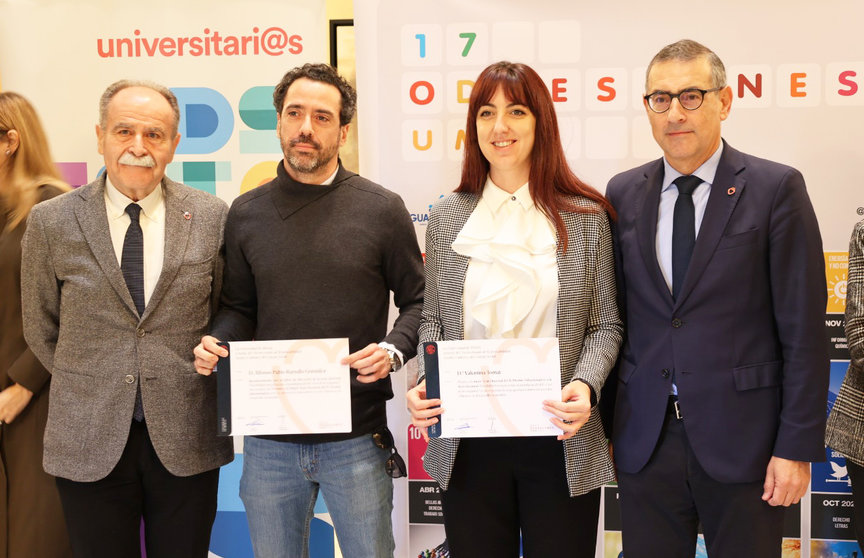 De izquierda a derecha, Campillo, Ramallo, Tomat y Luján, en los premios ODSesionad@s de la Universidad de Murcia