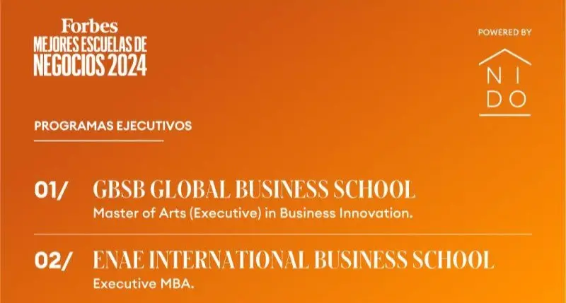 Ranking de las mejores escuelas de negocio de Forbes, que sit&uacute;a en la segunda posici&oacute;n a ENAE.