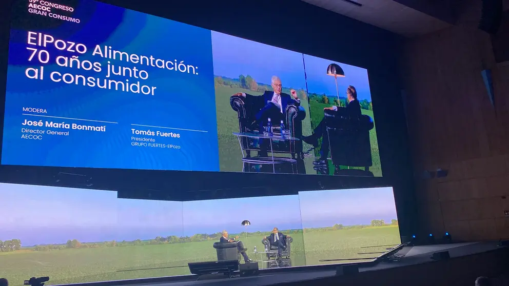 Un momento de la participaci&oacute;n del presidente de El Pozo Alimentaci&oacute;n y Grupo Fuertes, Tom&aacute;s Fuertes, en el Congreso AECOC de Gran Consumo.
