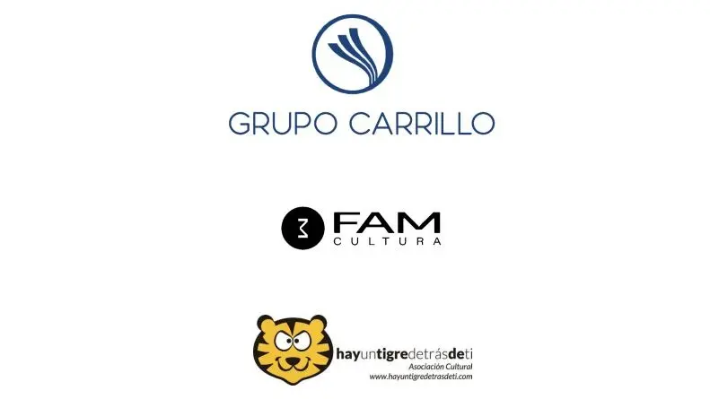 Imagen de los logos de Carrillo Asesores, FAM Cultura y la Asociaci&oacute;n Cultural 'Hay un tigre detr&aacute;s de ti'.