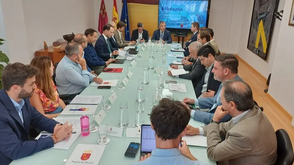 El consejero de Medio Ambiente, Juan Mar&iacute;a V&aacute;zquez, durante la reuni&oacute;n del grupo de trabajo &lsquo;M&aacute;s Robusta&rsquo;, para elaborar el Plan Industrial de la Regi&oacute;n de Murcia. (CARM)