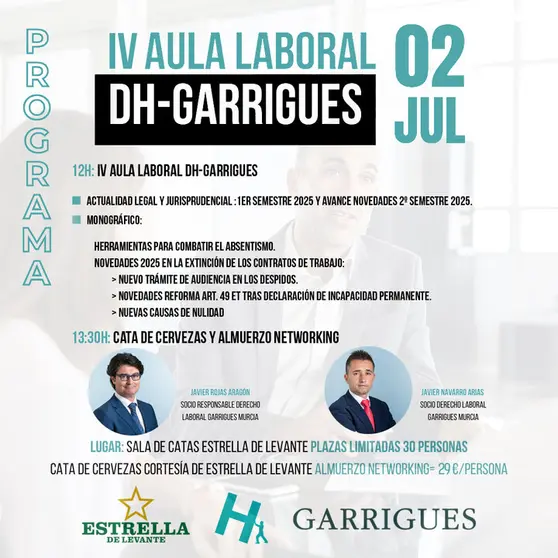Cartel de la IV Aula Laboral DH-Garrigues. (Direcci&oacute;n Humana)