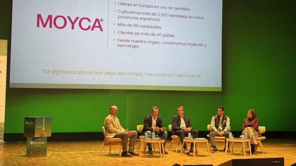 El CEO de Moyca, Antonio Domene, durante su intervenci&oacute;n en la mesa redonda en el marco de Datagri 2025. (Portavoz)