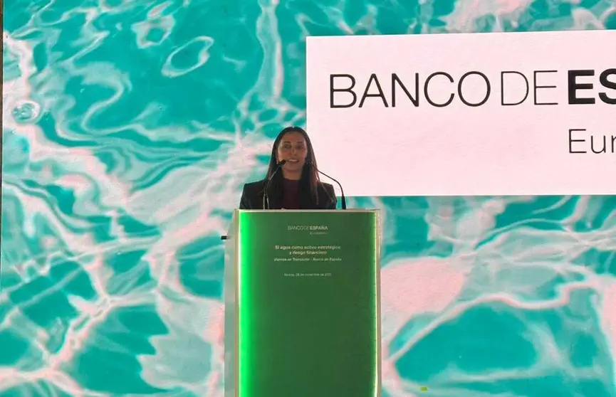 La consejera Sara Rubira en la jornada "El agua como activo estrat&eacute;gico y riesgo financiero&rsquo;, organizada por el Banco de Espa&ntilde;a. (CARM)