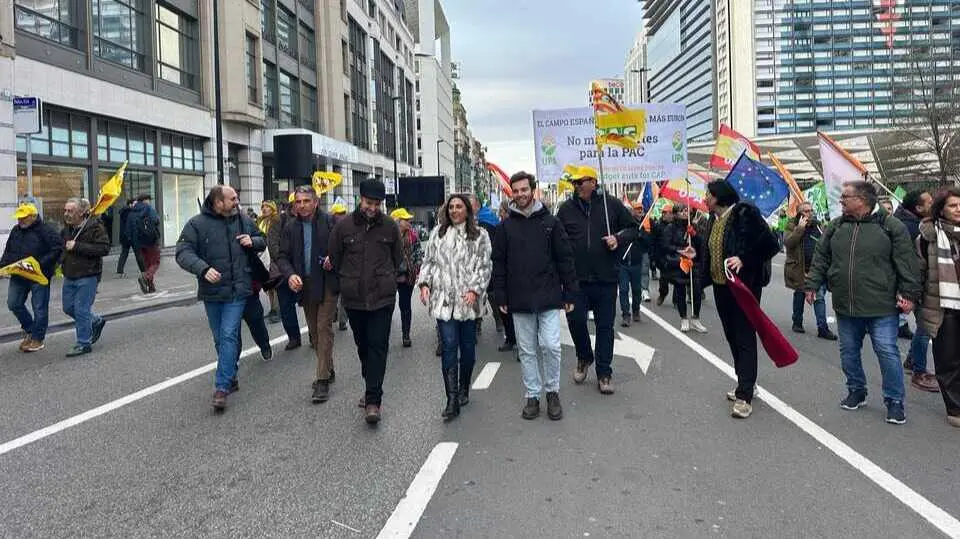 La consejera Sara Rubira en la manifestaci&oacute;n de agricultores en las calles de Bruselas. (CARM)