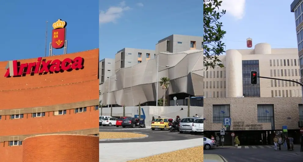 Imagen de los tres hospitales murcianos que aparecen en el ranking de Merco Salud. (Archivo)