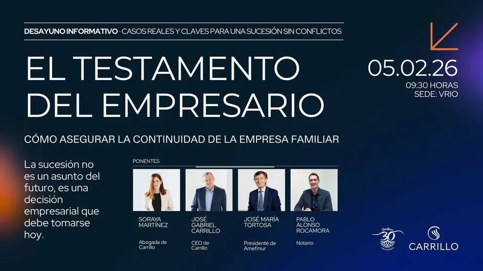 Imagen de la jornada sobre 'El testamento del empresario' que abordan Carrillo y Amefmur.
