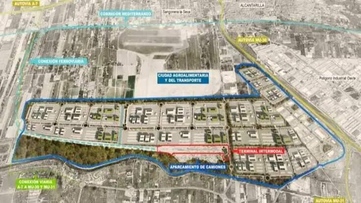 Imagen 'render' de la ZAL de Murcia con el futuro aparcamiento. (Hozono Global)