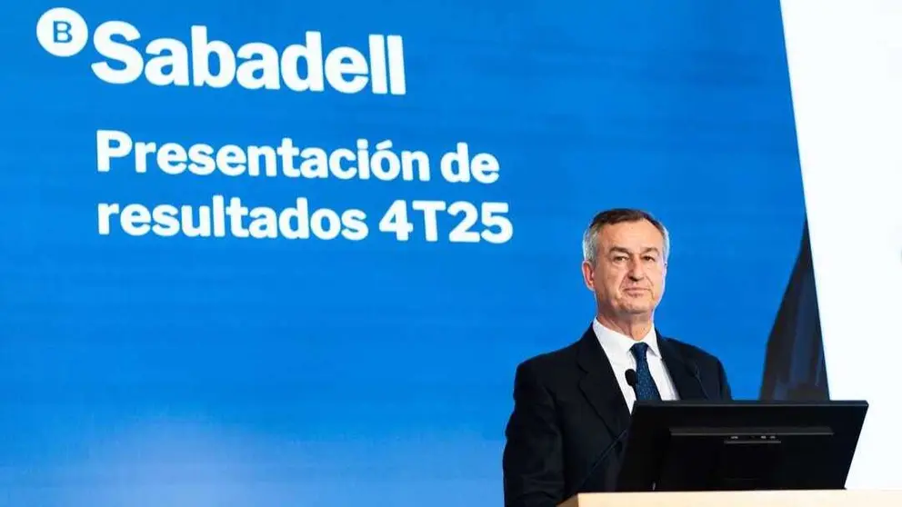 C&eacute;sar Gonz&aacute;lez-Bueno, consejero delegado del Sabadell, en la rueda de prensa. (Banco Sabadell)