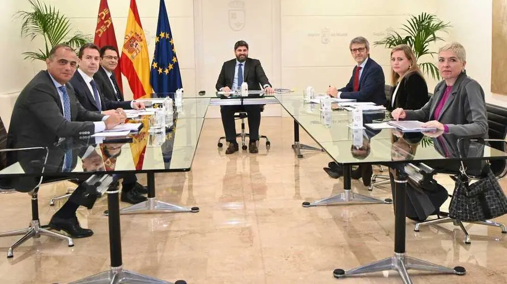 El presidente de la Comunidad, Fernando L&oacute;pez Miras, reunido con el economista jefe de BBVA Research para Espa&ntilde;a, Miguel Cardoso. (CARM)