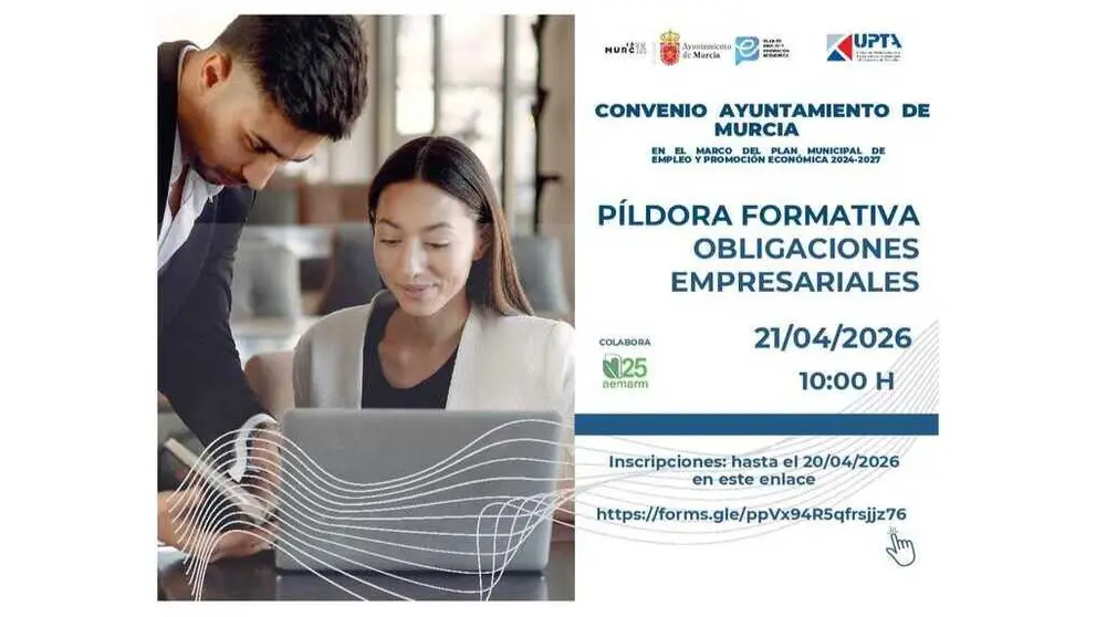Cartel de la 'P&iacute;ldora Formativa sobre las nuevas obligaciones empresariales' de UPTA y AEMA. (UPTA)