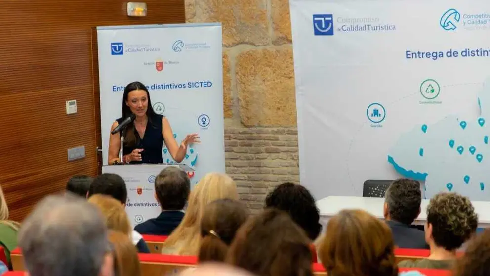 La consejera Carmen Conesa, durante una reciente intervenci&oacute;n en un acto de difusi&oacute;n del nuevo Sicted. (CARM)