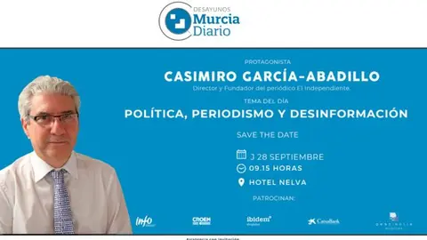 El periodista Garc&iacute;a-Abadillo ser&aacute; el nuevo invitado de los Desayunos de Murcia Diario.
