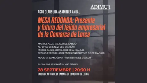 La mesa tendr&aacute; como t&iacute;tulo 'Presente y Futuro del tejido empresarial de la Comarca del Guadalent&iacute;n'.&nbsp;