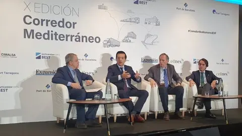 El consejero de Fomento e Infraestructuras, Jos&eacute; Manuel Pancorbo, durante su intervenci&oacute;n en la X Edici&oacute;n del Corredor Mediterr&aacute;neo, organizada por el Diario Expansi&oacute;n en Barcelona.
