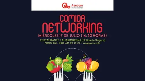Cartel de la comida networking de Asecom.