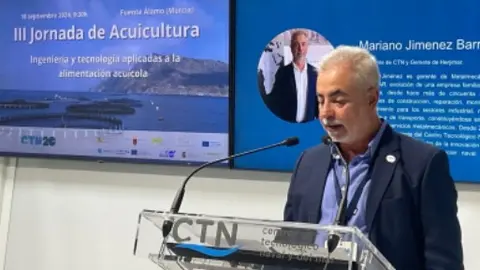 Mariano Jim&eacute;nez Barrull, presidente del CTN y gerente de Herjimar, durante su intervenci&oacute;n en la III Jornada de Acuicultura 4.0.