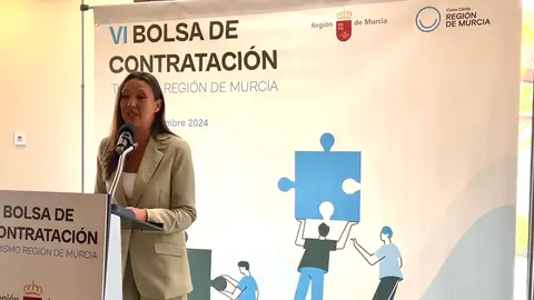 La consejera Carmen Conesa durante su intervenci&oacute;hn en la inauguraci&oacute;n de la VI Bolsa de Contrataci&oacute;n de Turismo Regi&oacute;n de Murcia.