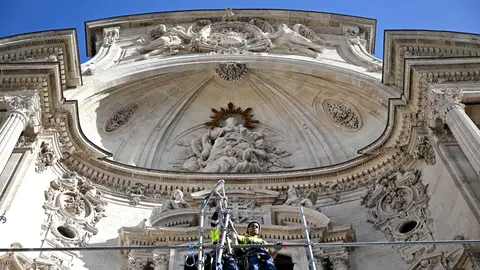 Imagen de la Catedral de Murcia durante los trabajos de restauraci&oacute;n.