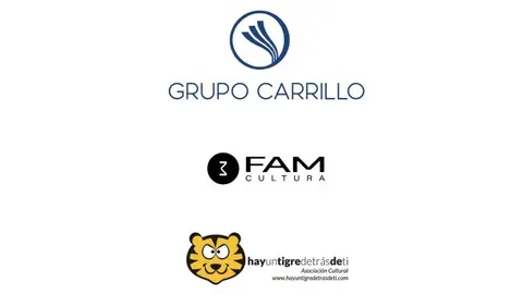 Imagen de los logos de Carrillo Asesores, FAM Cultura y la Asociaci&oacute;n Cultural 'Hay un tigre detr&aacute;s de ti'.