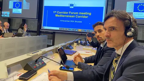 El consejero Jorge Garc&iacute;a Montoro en la reuni&oacute;n del Foro del Corredor Mediterr&aacute;neo celebrada en Bruselas. (CARM)