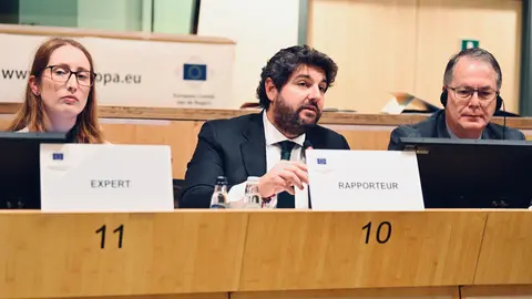 L&oacute;pez Miras presenta el dictamen con aportaciones de mejora a la primera Estrategia de Defensa Europea en Bruselas ante la Comisi&oacute;n de Pol&iacute;tica Econ&oacute;mica del Comit&eacute; de las Regiones. (CARM)