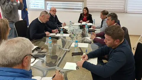 La consejera Sara Rubira en la reuni&oacute;n con COAG, ASAJA, UPA y FECOAM para informar del paquete de ayudas. (CARM)