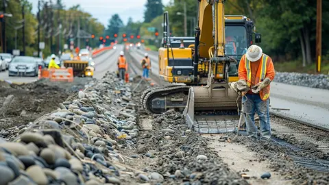 Varios profesionales trabajan en la construcci&oacute;n de una carretera. (Acomur)