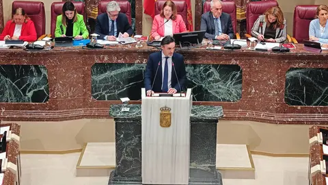 El consejero de Fomento e Infraestructuras, Jorge Garc&iacute;a Montoro, durante su comparecencia en la Asamblea Regional. (CARM)