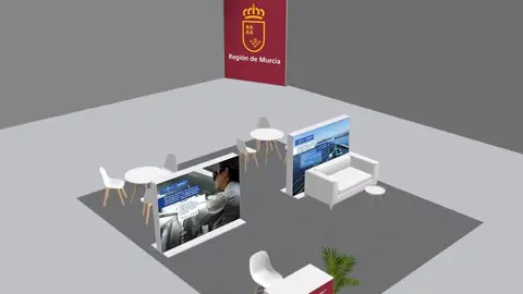 Recreaci&oacute;n del stand que la consejer&iacute;a de Investigaci&oacute;n tendr&aacute; en &lsquo;Transfiere&rsquo;. (CARM)