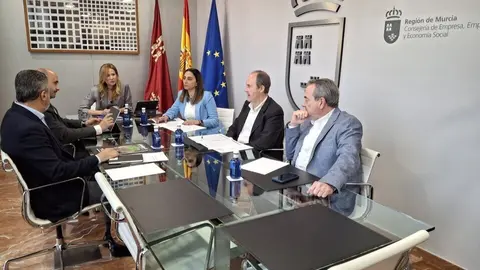Reuni&oacute;n de las consejeras de Empresa, Marisa L&oacute;pez Arag&oacute;n, y de Agricultura, Sara Rubira, con los representantes de Proexport y Apoexpa. (CARM)