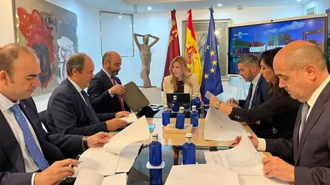 Reuni&oacute;n de los miembros del Comit&eacute; Aranceles presidida por la consejera de Empresa, Marisa L&oacute;pez Arag&oacute;n. (CARM)