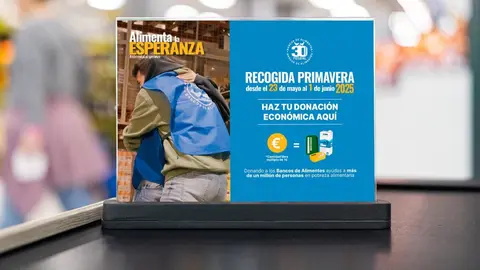 Cartel de la campa&ntilde;a situado en un separador de una caja de Mercadona. (Mercadona)
