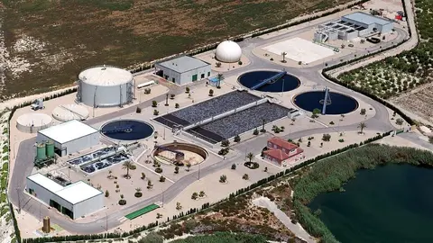 Imagen a&eacute;rea de la EDAR de Molina de Segura. (CARM)