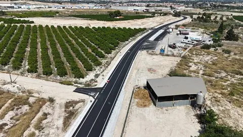 Imagen a&eacute;rea de las obras realizadas en la carretera RM-531 en Alguazas. (CARM)