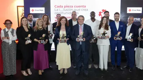 Imagen de familia con los galardonados en los Premios por la Inclusi&oacute;n de Cruz Roja. (Hozono Global)