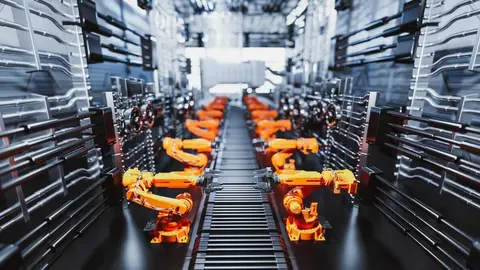 Brazos mec&aacute;nicos en una f&aacute;brica de producci&oacute;n. (UMU)
