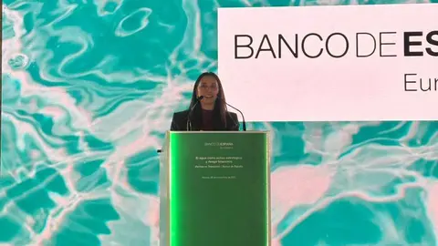La consejera Sara Rubira en la jornada "El agua como activo estrat&eacute;gico y riesgo financiero&rsquo;, organizada por el Banco de Espa&ntilde;a. (CARM)