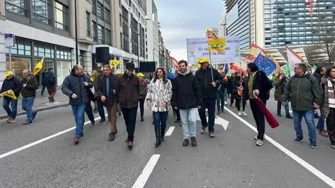 La consejera Sara Rubira en la manifestaci&oacute;n de agricultores en las calles de Bruselas. (CARM)